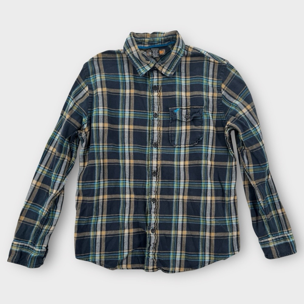 Urban Pipeline Shirt Mens Medium Flannel Plaid Blue Y2K Skater Surfer Pocket